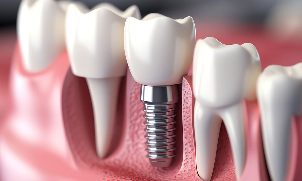 Dental implant model demonstrating tooth replacement solution for oral health.